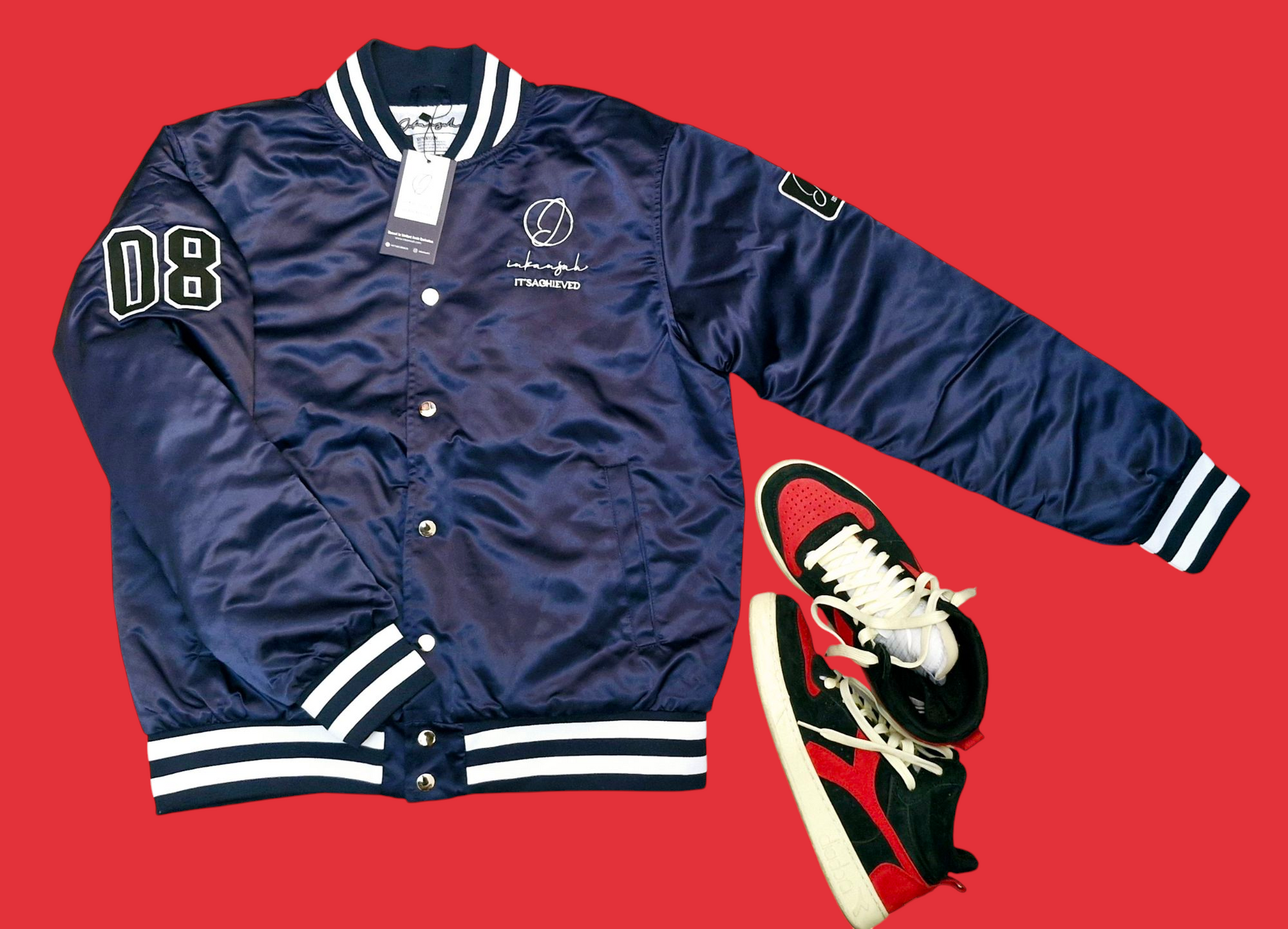 Front view of Navy Blue Inkansah winter jacket with quilted design